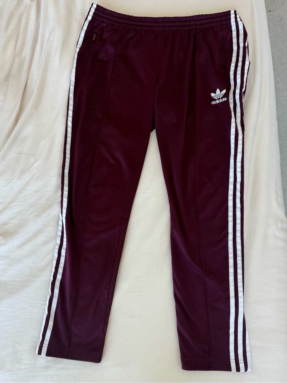 adidas womens Burgundy Track Pants with White Stripes